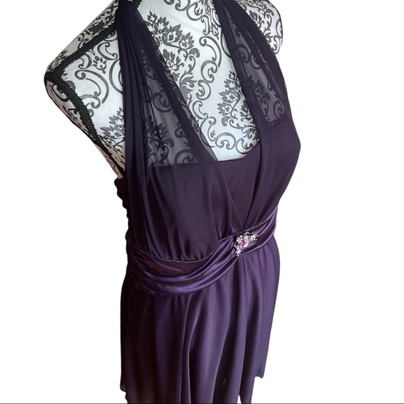 DB STUDIO - dark purple dress with sheer paneling. Perfect for occasions, sz 16 - Picture 3 of 15